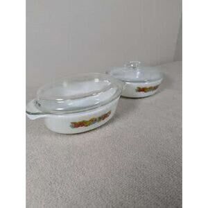 Vintage CorningWare Fruit Pattern Small Casserole w/ Clear Pyrex Lid | Made USA